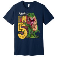 5 Year Old Gifts 5th Birthday Boy Rawr I'm 5 T Rex Dinosaur Premium T-Shirt