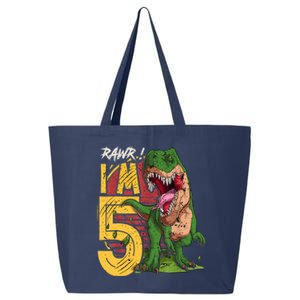 5 Year Old Gifts 5th Birthday Boy Rawr I'm 5 T Rex Dinosaur 25L Jumbo Tote