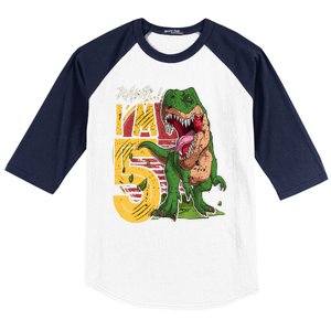 5 Year Old Gifts 5th Birthday Boy Rawr I'm 5 T Rex Dinosaur Baseball Sleeve Shirt