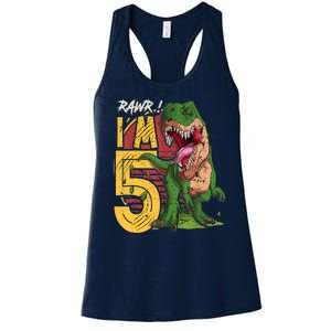 5 Year Old Gifts 5th Birthday Boy Rawr I'm 5 T Rex Dinosaur Women's Racerback Tank