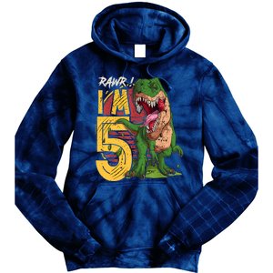 5 Year Old Gifts 5th Birthday Boy Rawr I'm 5 T Rex Dinosaur Tie Dye Hoodie