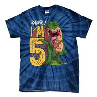 5 Year Old Gifts 5th Birthday Boy Rawr I'm 5 T Rex Dinosaur Tie-Dye T-Shirt