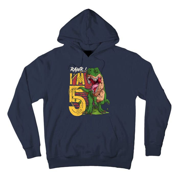 5 Year Old Gifts 5th Birthday Boy Rawr I'm 5 T Rex Dinosaur Tall Hoodie