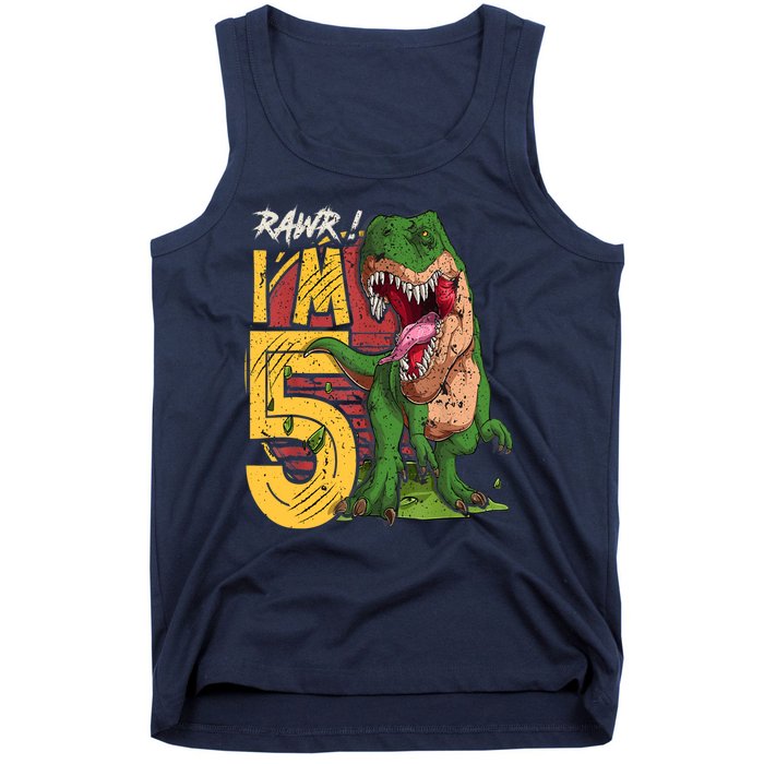 5 Year Old Gifts 5th Birthday Boy Rawr I'm 5 T Rex Dinosaur Tank Top