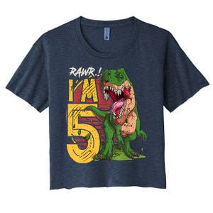 5 Year Old Gifts 5th Birthday Boy Rawr I'm 5 T Rex Dinosaur Women's Crop Top Tee