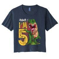 5 Year Old Gifts 5th Birthday Boy Rawr I'm 5 T Rex Dinosaur Women's Crop Top Tee