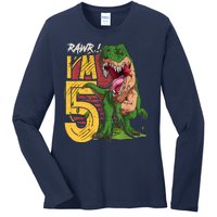 5 Year Old Gifts 5th Birthday Boy Rawr I'm 5 T Rex Dinosaur Ladies Long Sleeve Shirt