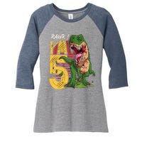 5 Year Old Gifts 5th Birthday Boy Rawr I'm 5 T Rex Dinosaur Women's Tri-Blend 3/4-Sleeve Raglan Shirt