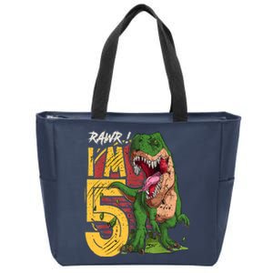 5 Year Old Gifts 5th Birthday Boy Rawr I'm 5 T Rex Dinosaur Zip Tote Bag