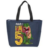 5 Year Old Gifts 5th Birthday Boy Rawr I'm 5 T Rex Dinosaur Zip Tote Bag