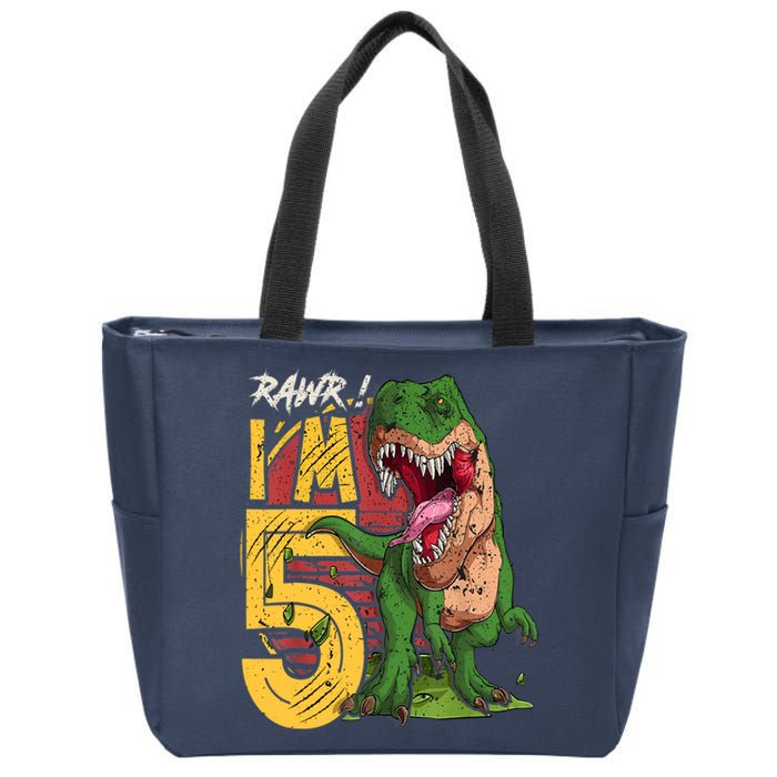 5 Year Old Gifts 5th Birthday Boy Rawr I'm 5 T Rex Dinosaur Zip Tote Bag