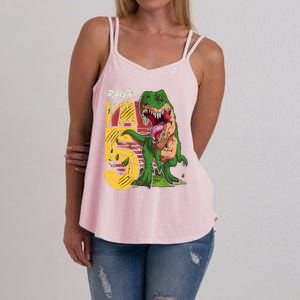 5 Year Old Gifts 5th Birthday Boy Rawr I'm 5 T Rex Dinosaur Women's Strappy Tank