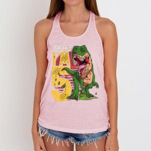 5 Year Old Gifts 5th Birthday Boy Rawr I'm 5 T Rex Dinosaur Women's Knotted Racerback Tank