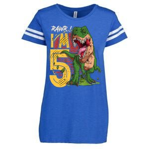 5 Year Old Gifts 5th Birthday Boy Rawr I'm 5 T Rex Dinosaur Enza Ladies Jersey Football T-Shirt