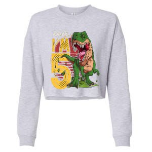 5 Year Old Gifts 5th Birthday Boy Rawr I'm 5 T Rex Dinosaur Cropped Pullover Crew