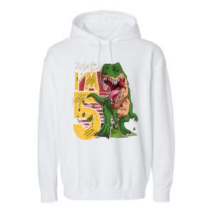 5 Year Old Gifts 5th Birthday Boy Rawr I'm 5 T Rex Dinosaur Garment-Dyed Fleece Hoodie