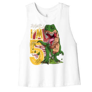 5 Year Old Gifts 5th Birthday Boy Rawr I'm 5 T Rex Dinosaur Women's Racerback Cropped Tank