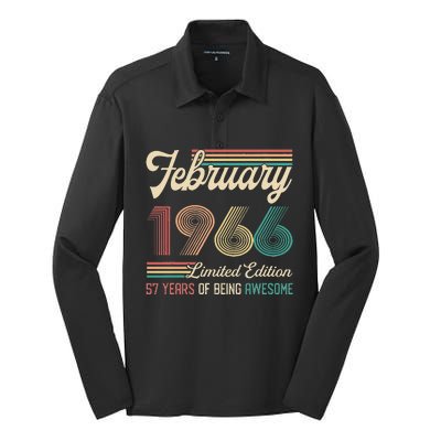 57 Years Old Gifts Vintage February 1966 57th Birthday Silk Touch Performance Long Sleeve Polo