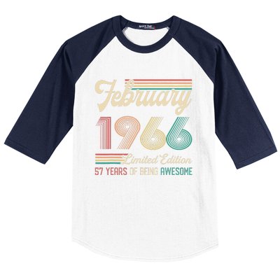 57 Years Old Gifts Vintage February 1966 57th Birthday Baseball Sleeve Shirt