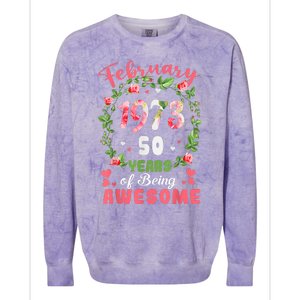 50 Years Old Made In February 1973 50th Flower Birthday Gift Colorblast Crewneck Sweatshirt