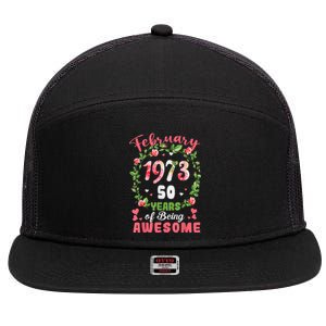 50 Years Old Made In February 1973 50th Flower Birthday Gift 7 Panel Mesh Trucker Snapback Hat