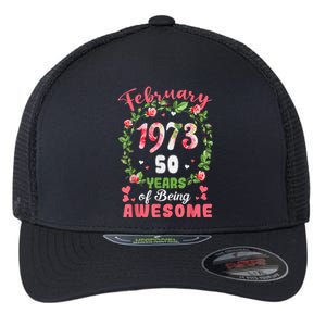 50 Years Old Made In February 1973 50th Flower Birthday Gift Flexfit Unipanel Trucker Cap