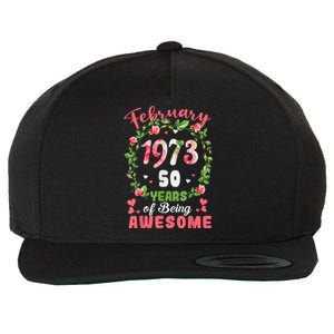 50 Years Old Made In February 1973 50th Flower Birthday Gift Wool Snapback Cap