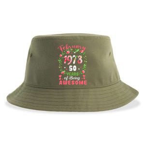 50 Years Old Made In February 1973 50th Flower Birthday Gift Sustainable Bucket Hat