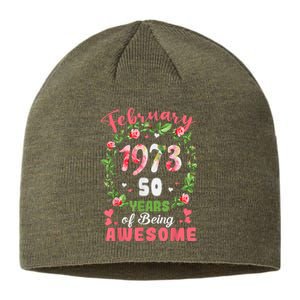 50 Years Old Made In February 1973 50th Flower Birthday Gift Sustainable Beanie