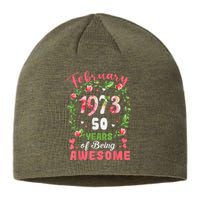 50 Years Old Made In February 1973 50th Flower Birthday Gift Sustainable Beanie