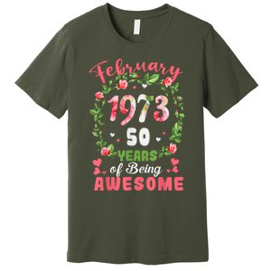 50 Years Old Made In February 1973 50th Flower Birthday Gift Premium T-Shirt