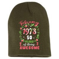 50 Years Old Made In February 1973 50th Flower Birthday Gift Short Acrylic Beanie