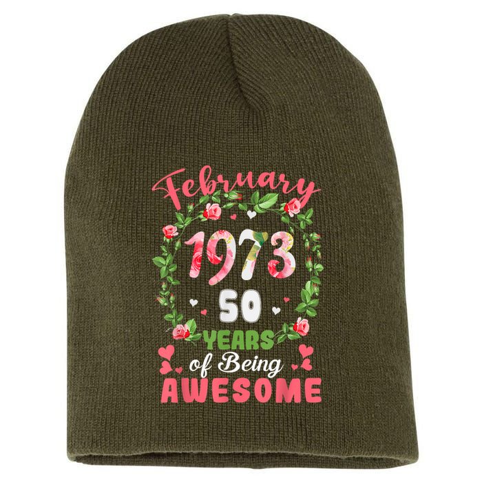 50 Years Old Made In February 1973 50th Flower Birthday Gift Short Acrylic Beanie