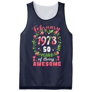 50 Years Old Made In February 1973 50th Flower Birthday Gift Mesh Reversible Basketball Jersey Tank