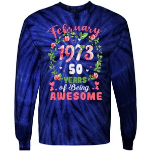 50 Years Old Made In February 1973 50th Flower Birthday Gift Tie-Dye Long Sleeve Shirt