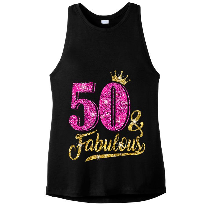 50 Years Old Gift 50 & Fabulous 50th Birthday Pink Crown Ladies PosiCharge Tri-Blend Wicking Tank