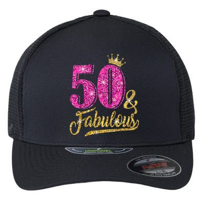 50 Years Old Gift 50 & Fabulous 50th Birthday Pink Crown Flexfit Unipanel Trucker Cap
