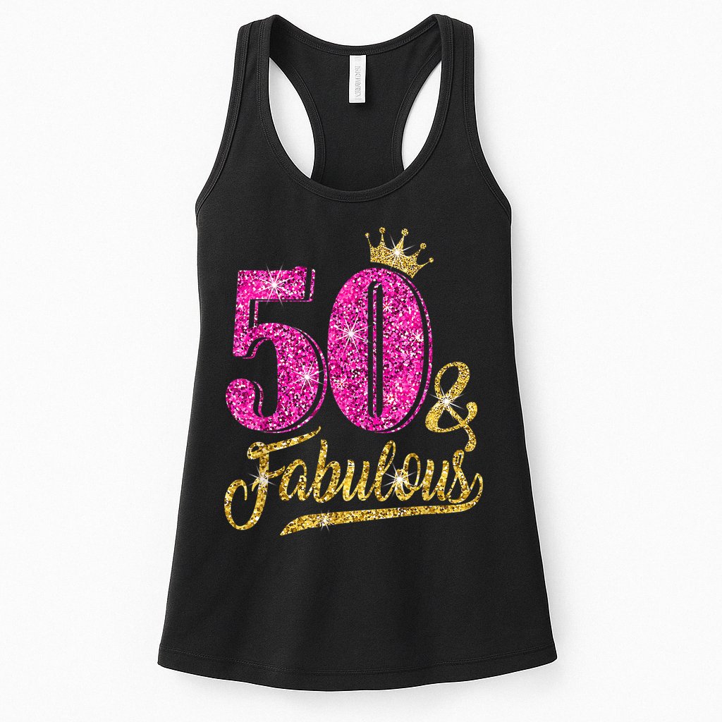 50 Years Old Gift 50 & Fabulous 50th Birthday Pink Crown Womens Tank Top