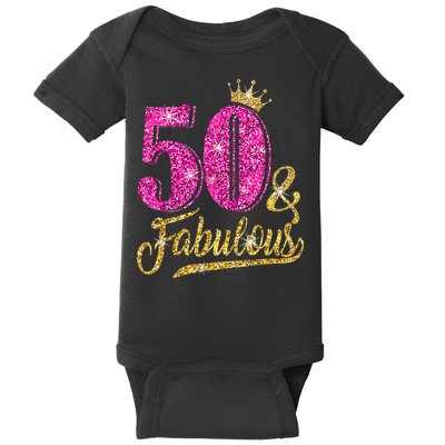 50 Years Old Gift 50 & Fabulous 50th Birthday Pink Crown Baby Bodysuit