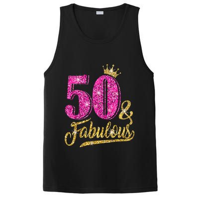 50 Years Old Gift 50 & Fabulous 50th Birthday Pink Crown PosiCharge Competitor Tank