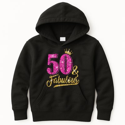 50 Years Old Gift 50 & Fabulous 50th Birthday Pink Crown Kids Hoodie