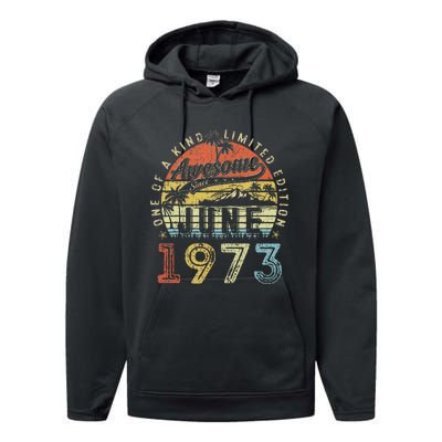 50 Year Old Awesome Since June 1973 50th Birthday Performance Fleece Hoodie