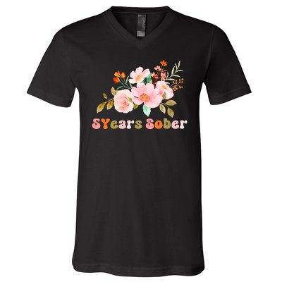 5 Years Sober Gift Sober Anniversary Gift Sobriety Gift Recovery Soberversary V-Neck T-Shirt