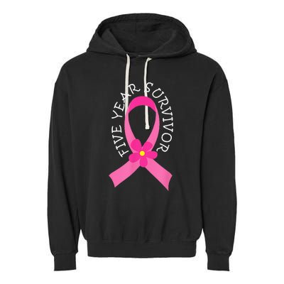 5 Year Survivor Pink Ribbon Breast Cancer Garment-Dyed Fleece Hoodie