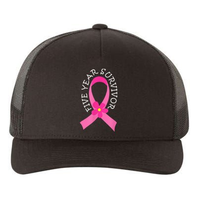 5 Year Survivor Pink Ribbon Breast Cancer Yupoong Adult 5-Panel Trucker Hat