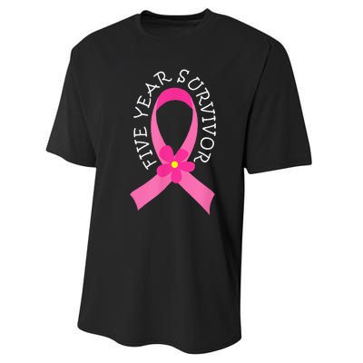 5 Year Survivor Pink Ribbon Breast Cancer Performance Sprint T-Shirt