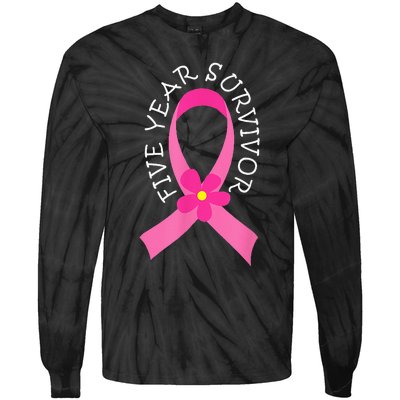 5 Year Survivor Pink Ribbon Breast Cancer Tie-Dye Long Sleeve Shirt