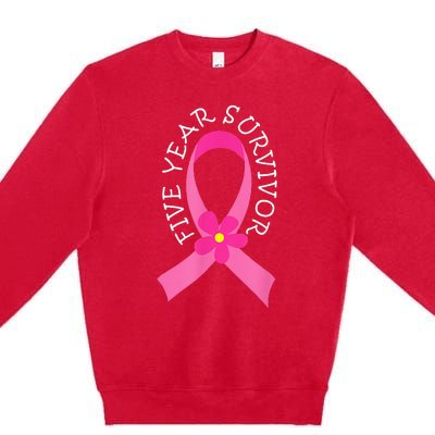 5 Year Survivor Pink Ribbon Breast Cancer Premium Crewneck Sweatshirt