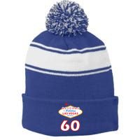 60 Years Old In Vegas - 60th Birthday Stripe Pom Pom Beanie