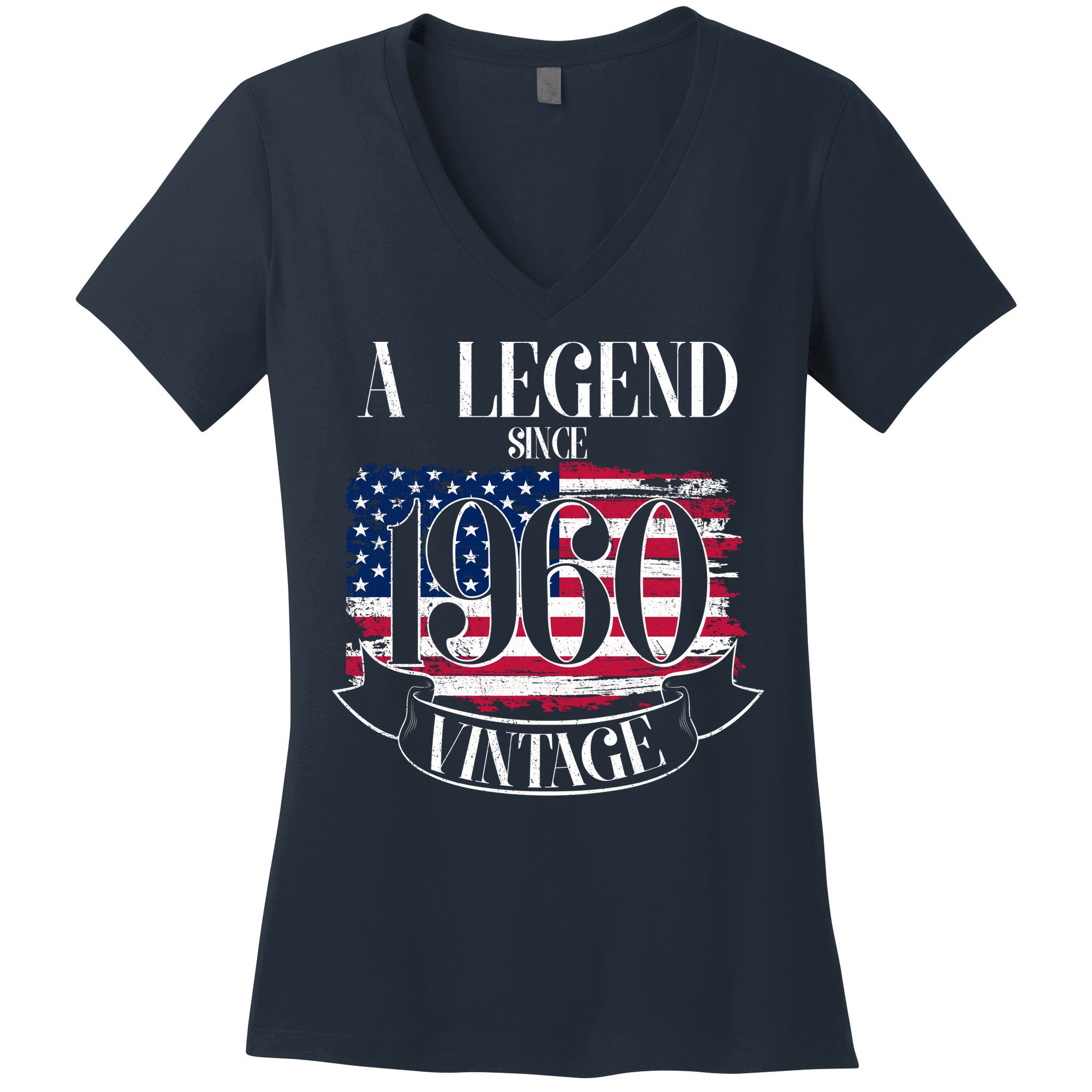 60th Birthday Legend Since 1960 Vintage USA Flag Women's V-Neck T-Shirt